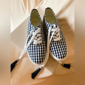 Crown & Ivy checkered sneakers white navy size US7 NWOT